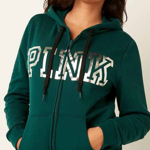 Victoria's Secret PINK XL Dark Garden Green Everyday Lounge Full-Zip Hoodie - Picture 3 of 5